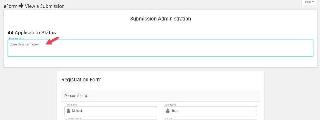 Managing Administrator Remarks in eForm Form Submissions - eForm